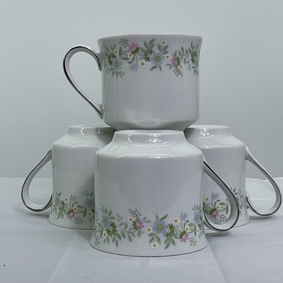 Johann Haviland Bavaria Germany Floral Coffee Tea Cups Porcelain Silver Trim 4 - Picture 1 of 6